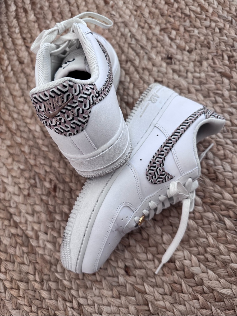 Nike Air Force 1 XL White Athletic Sneakers with Print Swoosh Accent - Picture 3 of 5